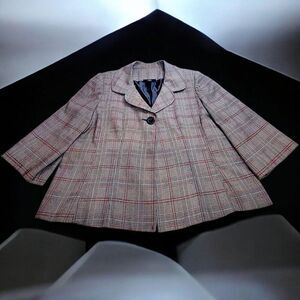 Ashley Stewart Plaid Swing Blazer Coat Women’s 18W – Red brown Check